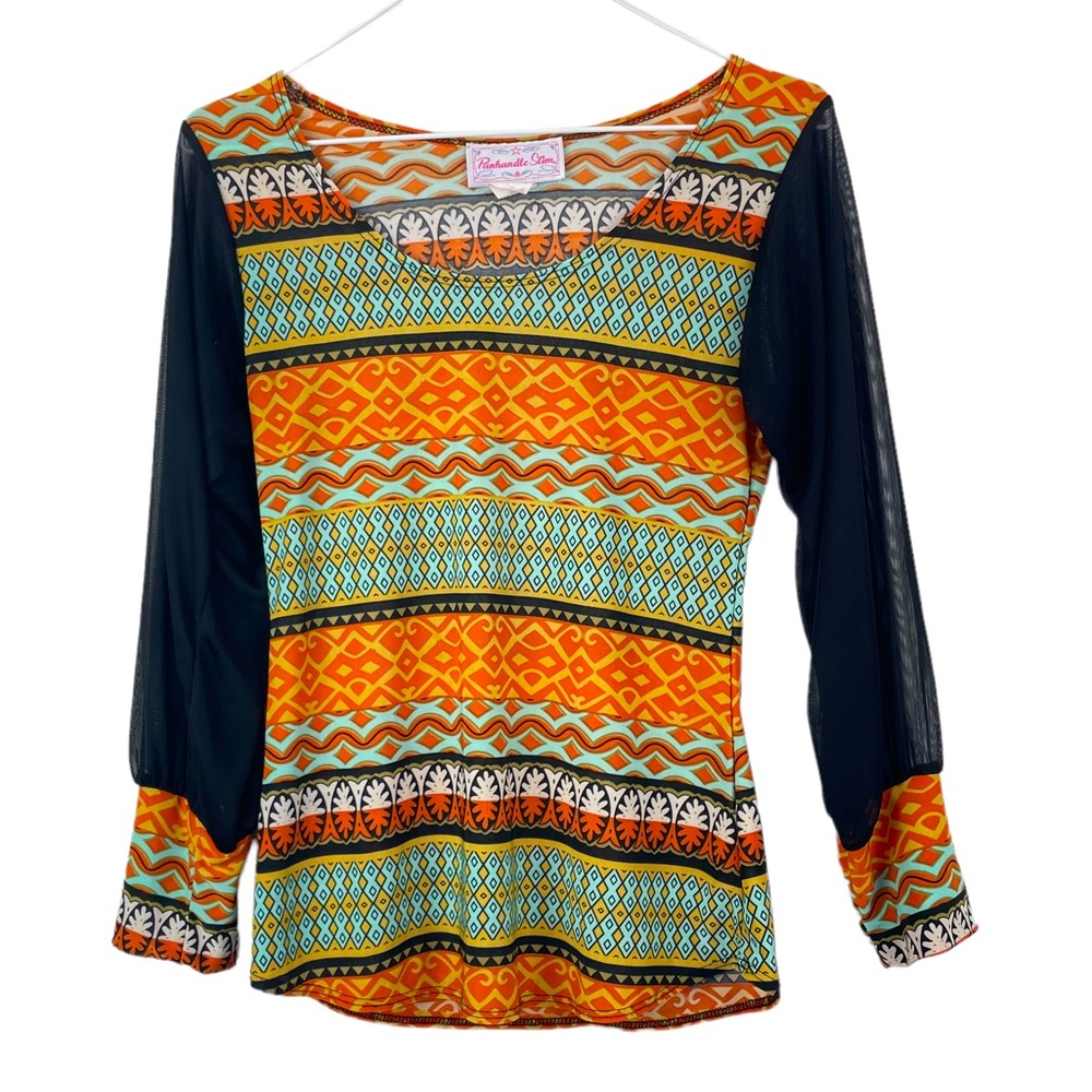 Panhandle Slim Orange and Black Patterned Blouse